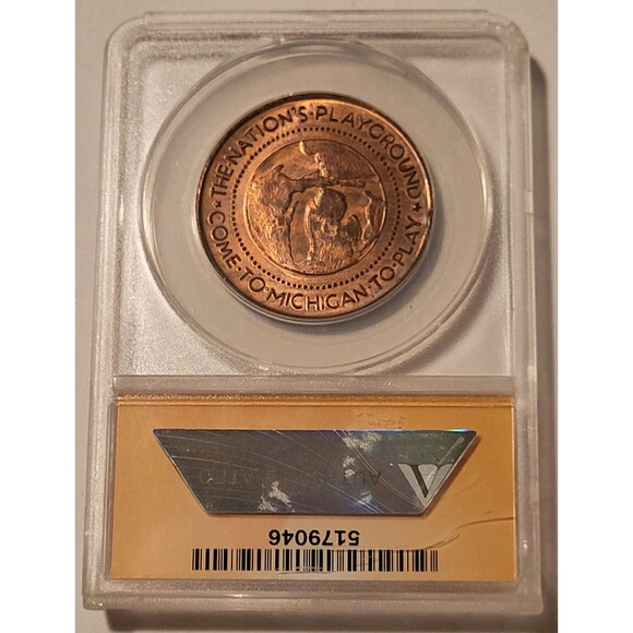 1933 Century of Progress Expo Michigan Medal HK-473 RED MS65 ANACS - Picture 2 of 4